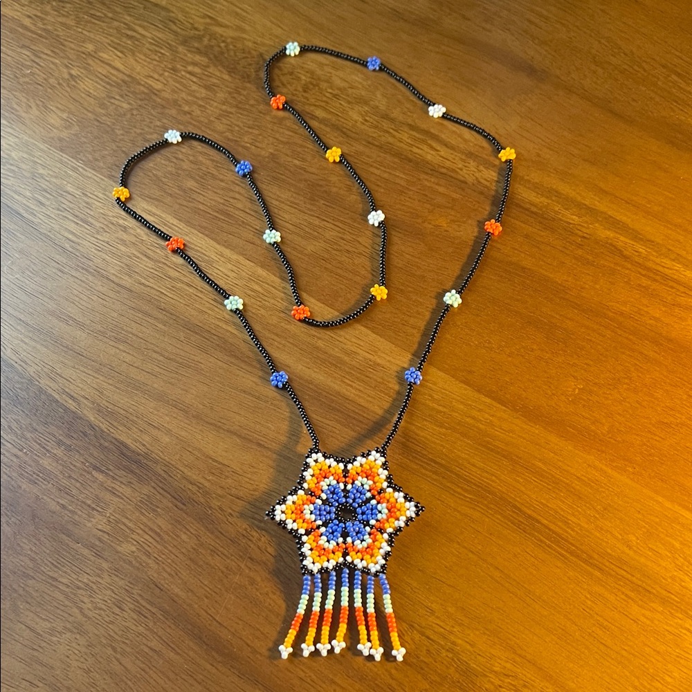 Handcrafted Rainbow Beaded Necklace with Star Pendant design - brand new